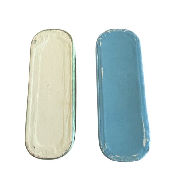 Set of 2 Vintage Quilted Blue Green Satin Dresser Vanity Storage Boxes - Picture 3 of 8